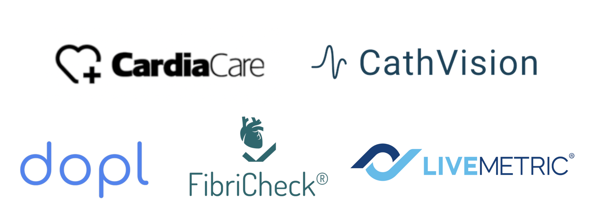 cardiacare, cathvision, dopl, fibricheck, livemetric logos